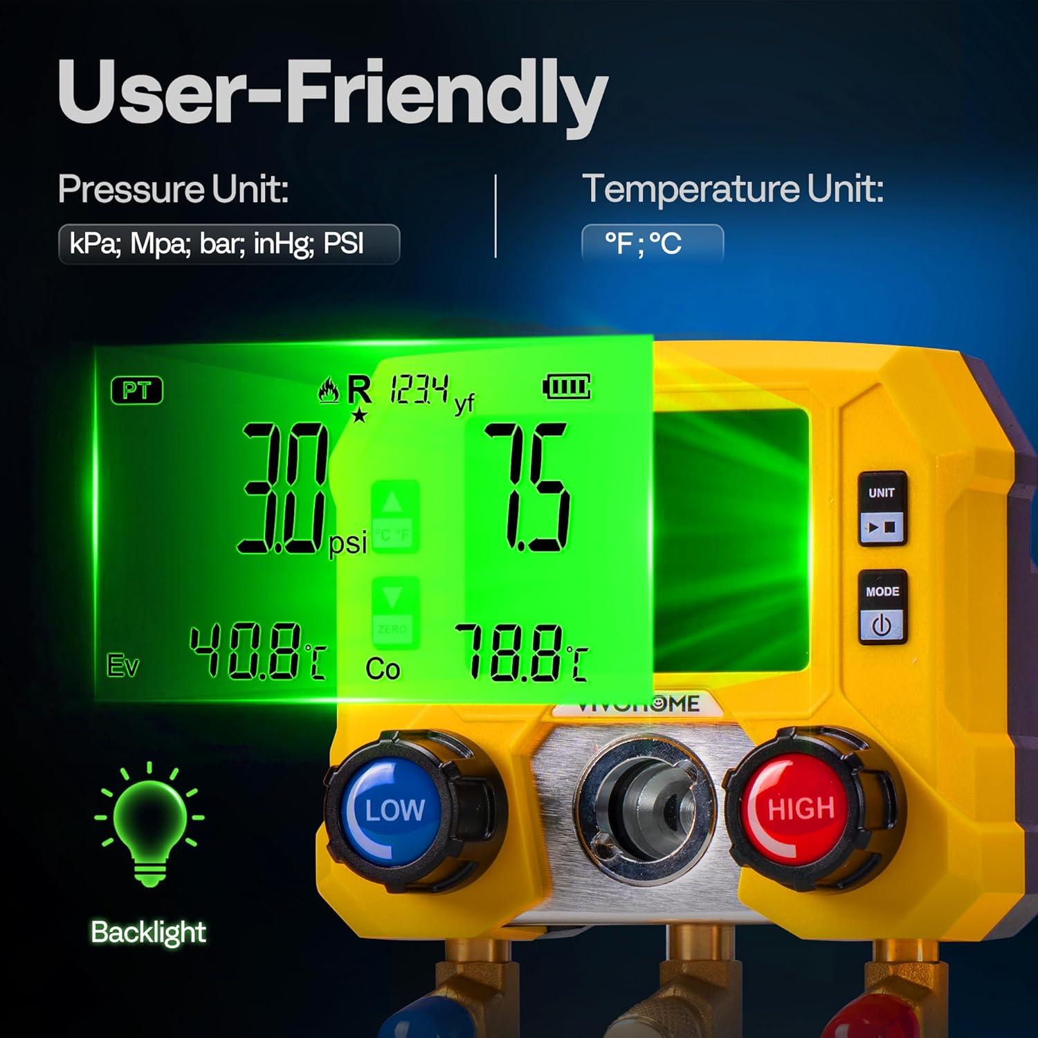 Manómetros Digitales HVAC VIVOHOME R134a R1234yf 3 Mangueras