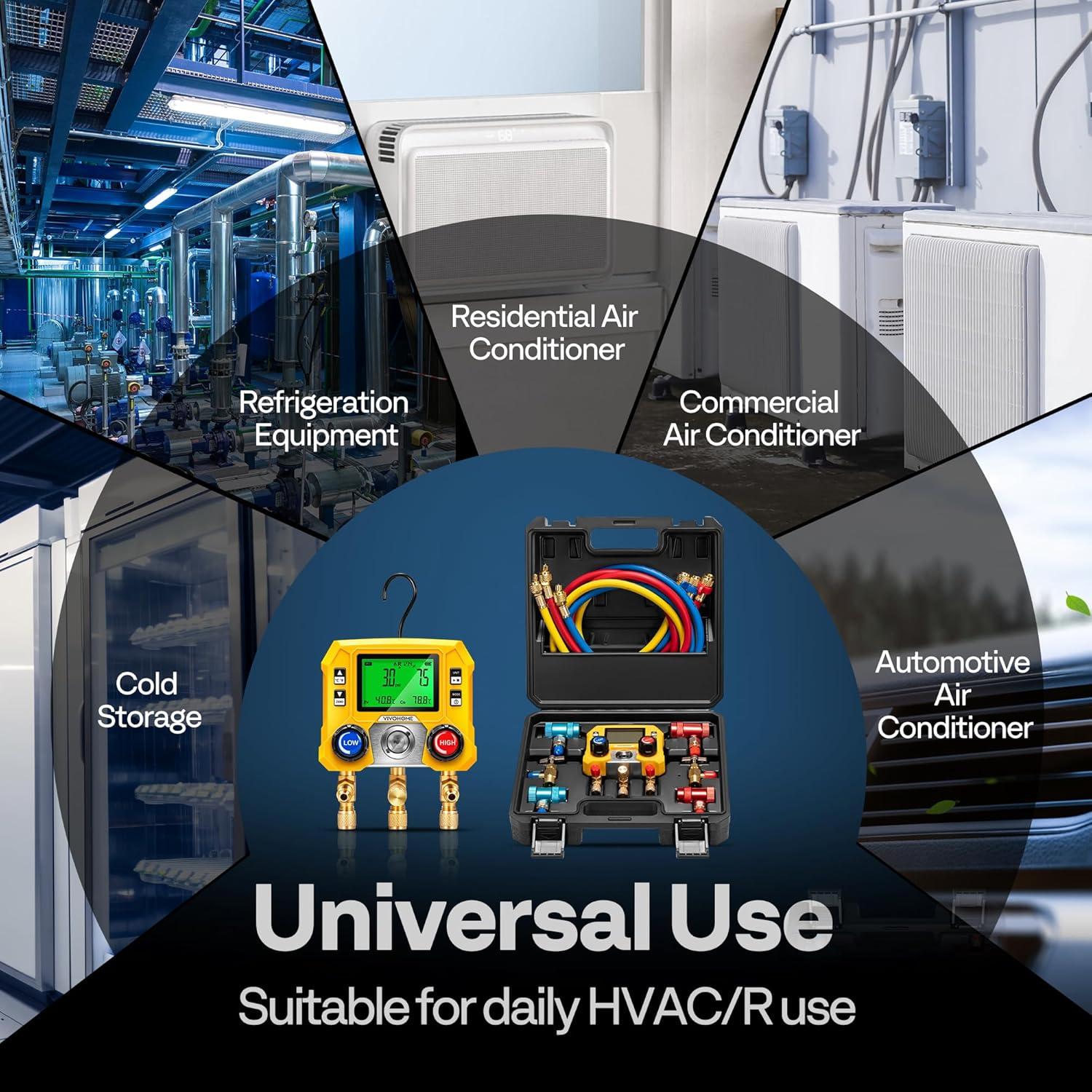 Manómetros Digitales HVAC VIVOHOME R134a R1234yf 3 Mangueras