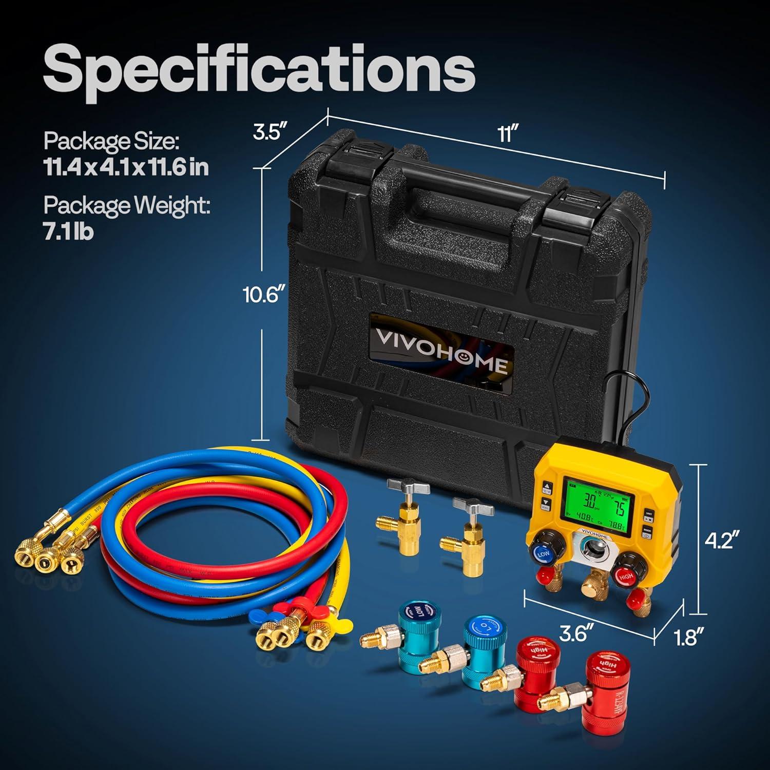 Manómetros Digitales HVAC VIVOHOME R134a R1234yf 3 Mangueras