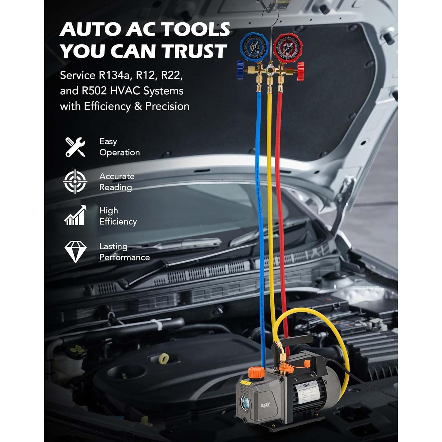 Kit de Bomba de Vacío Orion Motor Tech 1/3 hp 4.0 CFM con Manómetro