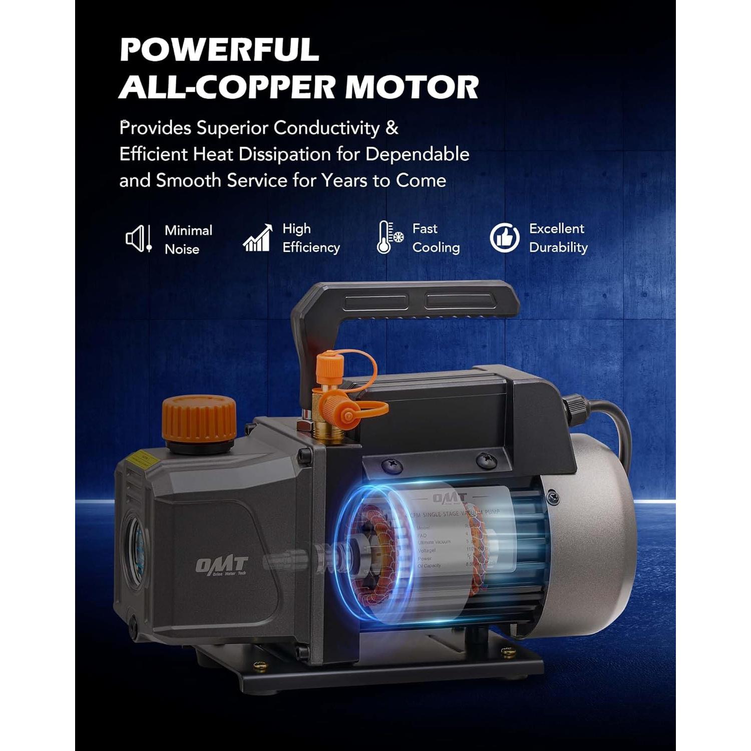 Kit de Bomba de Vacío Orion Motor Tech 1/3 hp 4.0 CFM con Manómetro