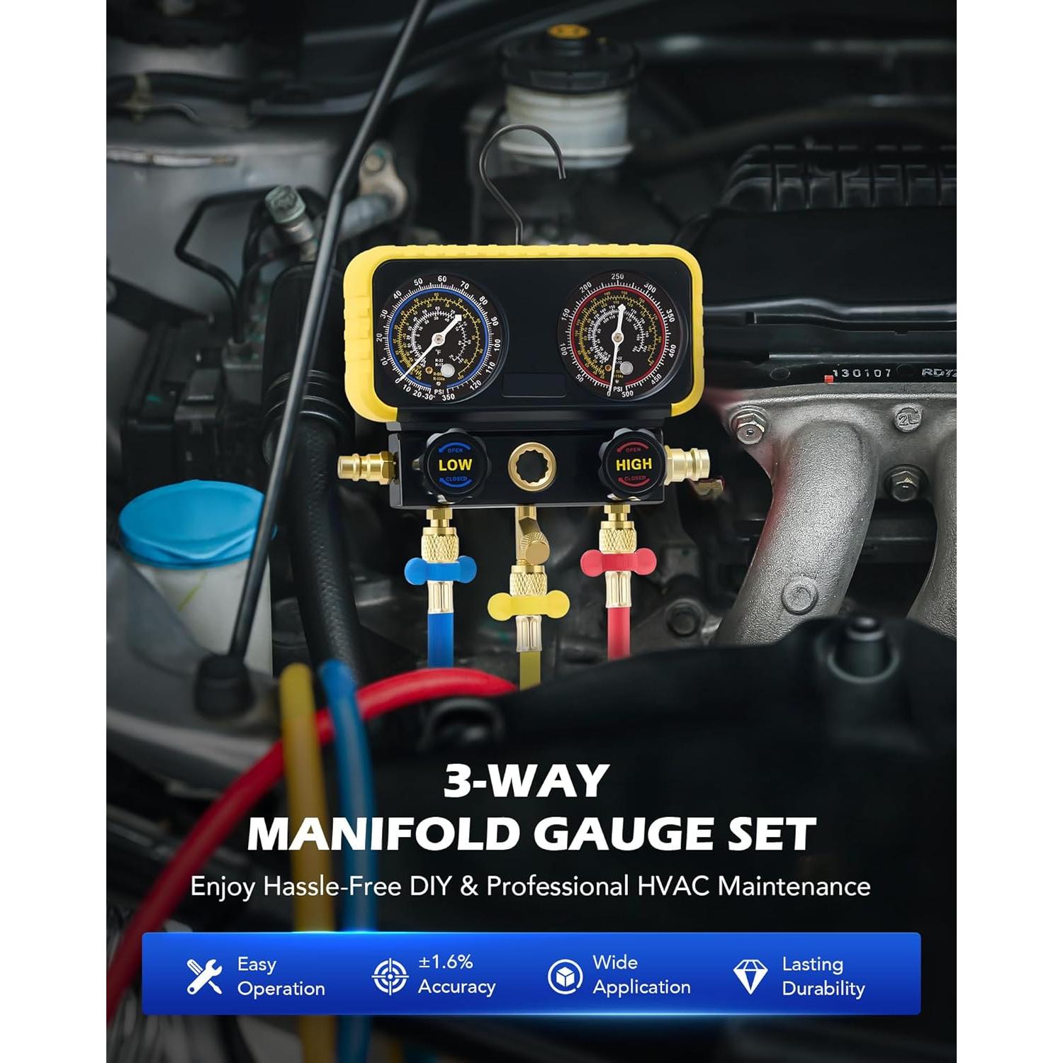 Kit de Manómetros de A/C Orion Motor Tech para Refrigerantes