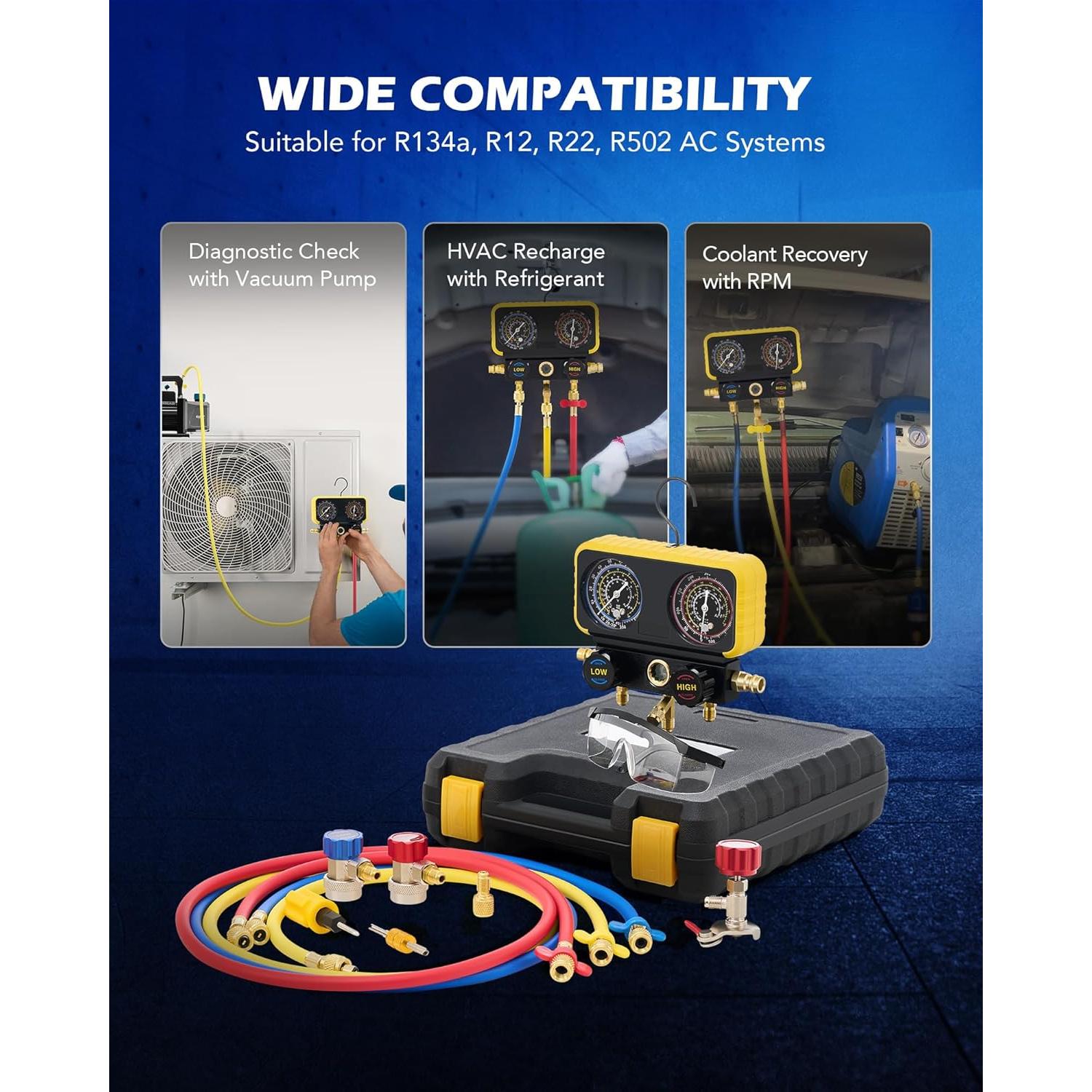 Kit de Manómetros de A/C Orion Motor Tech para Refrigerantes