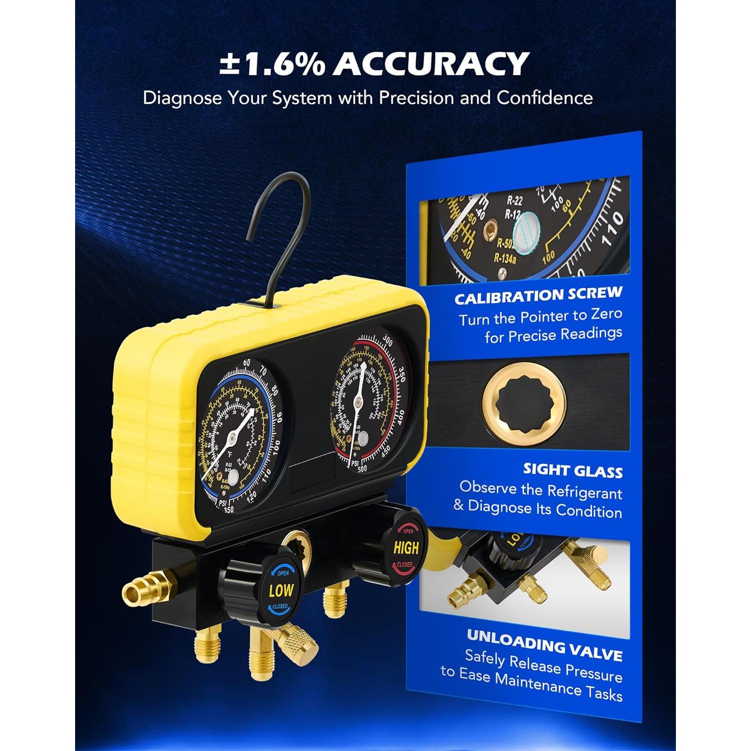 Kit de Manómetros de A/C Orion Motor Tech para Refrigerantes