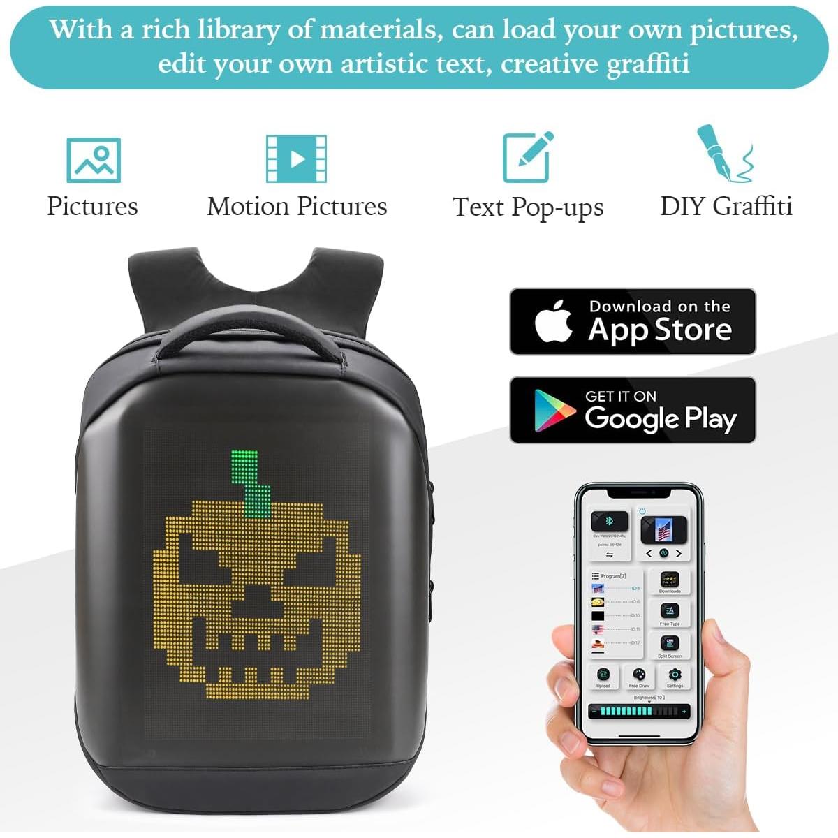 Mochila LED Programable Raoaoqoon 21L Impermeable 15.6"