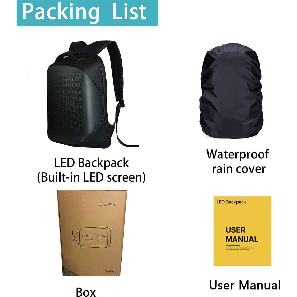 Mochila LED Inteligente Welaso 21L con Funda Impermeable