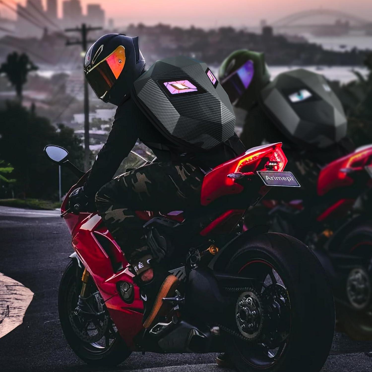 Mochila LED de Motocicleta DIY - Textura Fibra Carbono 28L