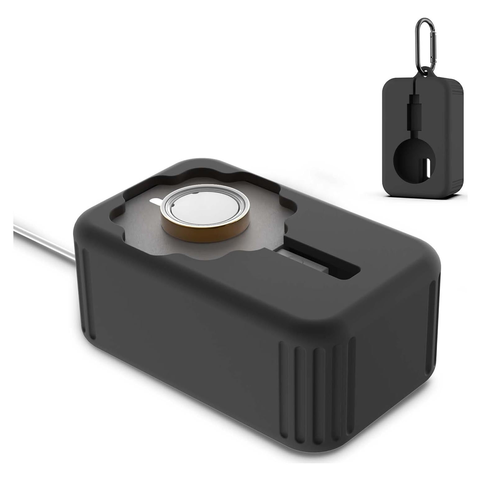 for Oura Ring Gen 4 Charger Protector Case, Soft Silicone Oura Ring 4 Charger Cover, Drop/Dust/Ageing Resistant for Oura Ring Gen4 Charger Organizer with Keychain, Deep Black