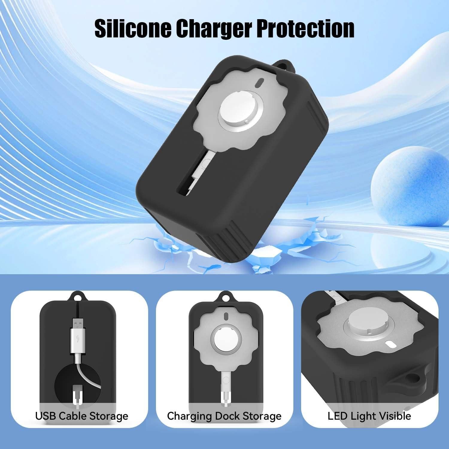 for Oura Ring Gen 4 Charger Protector Case, Soft Silicone Oura Ring 4 Charger Cover, Drop/Dust/Ageing Resistant for Oura Ring Gen4 Charger Organizer with Keychain, Deep Black