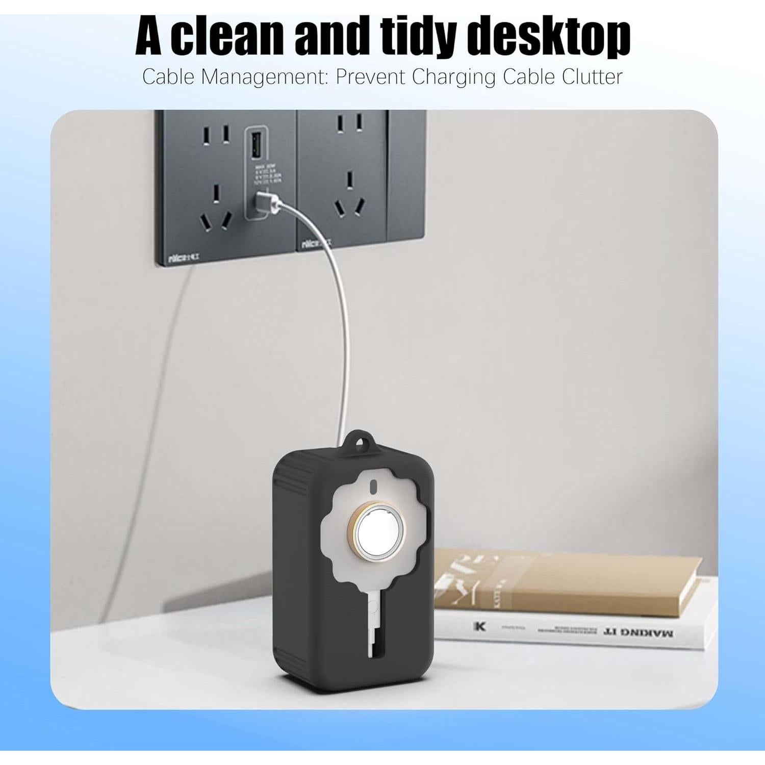 for Oura Ring Gen 4 Charger Protector Case, Soft Silicone Oura Ring 4 Charger Cover, Drop/Dust/Ageing Resistant for Oura Ring Gen4 Charger Organizer with Keychain, Deep Black