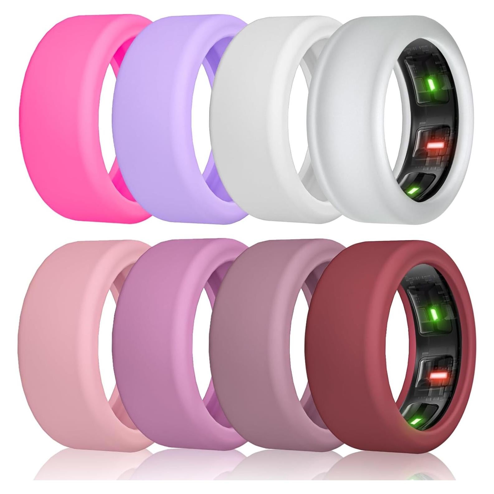 8 Pack Cover Compatible with Oura Ring Gen 4/3, UltraHuman Ring AIR, Anti Scratch Elastic Silicone Protector for Working Out (S, HotPink/Violet/White/Clear/Pink/Purple/Raisin/Red)