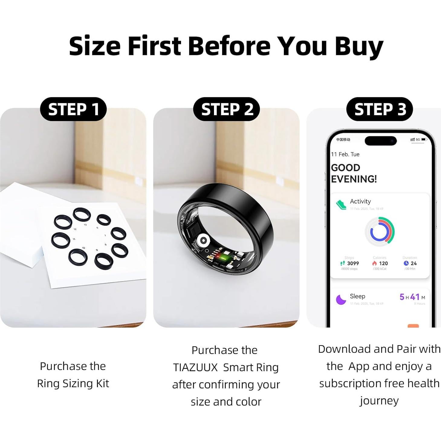 Anillo Inteligente TIAZUUX Negro 12 - Salud y Sueño IP68