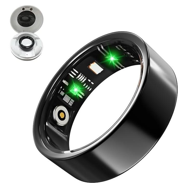 Smart Ring for Men Women with Sleep/Heart Rate/Blood Pressure/Sleep/Blood Oxygen Monitor, Pedometer, No Subscription Fee,IP68 Waterproof Fitness Tracker for iPhone &Android (Black, 10)