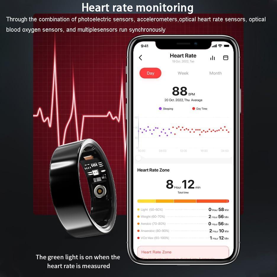 Smart Ring for Men Women with Sleep/Heart Rate/Blood Pressure/Sleep/Blood Oxygen Monitor, Pedometer, No Subscription Fee,IP68 Waterproof Fitness Tracker for iPhone &Android (Black, 10)