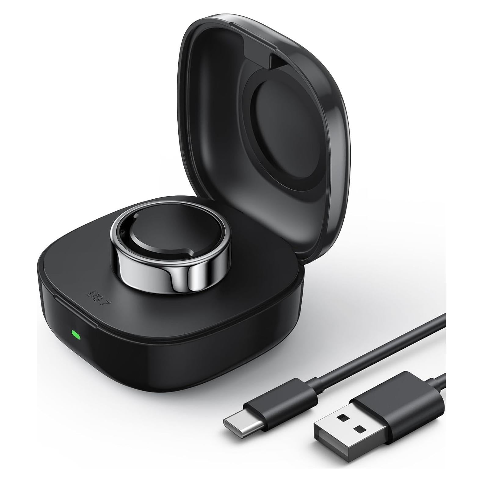 Smart Ring Charging Case Size 7, Compatible with Oura Ring Gen3 Heritage/Horizon, 600mAh Portable Charger Dock with Indicator Light, Charging Box for Smart Ring with Travel Storage Bag（Black）