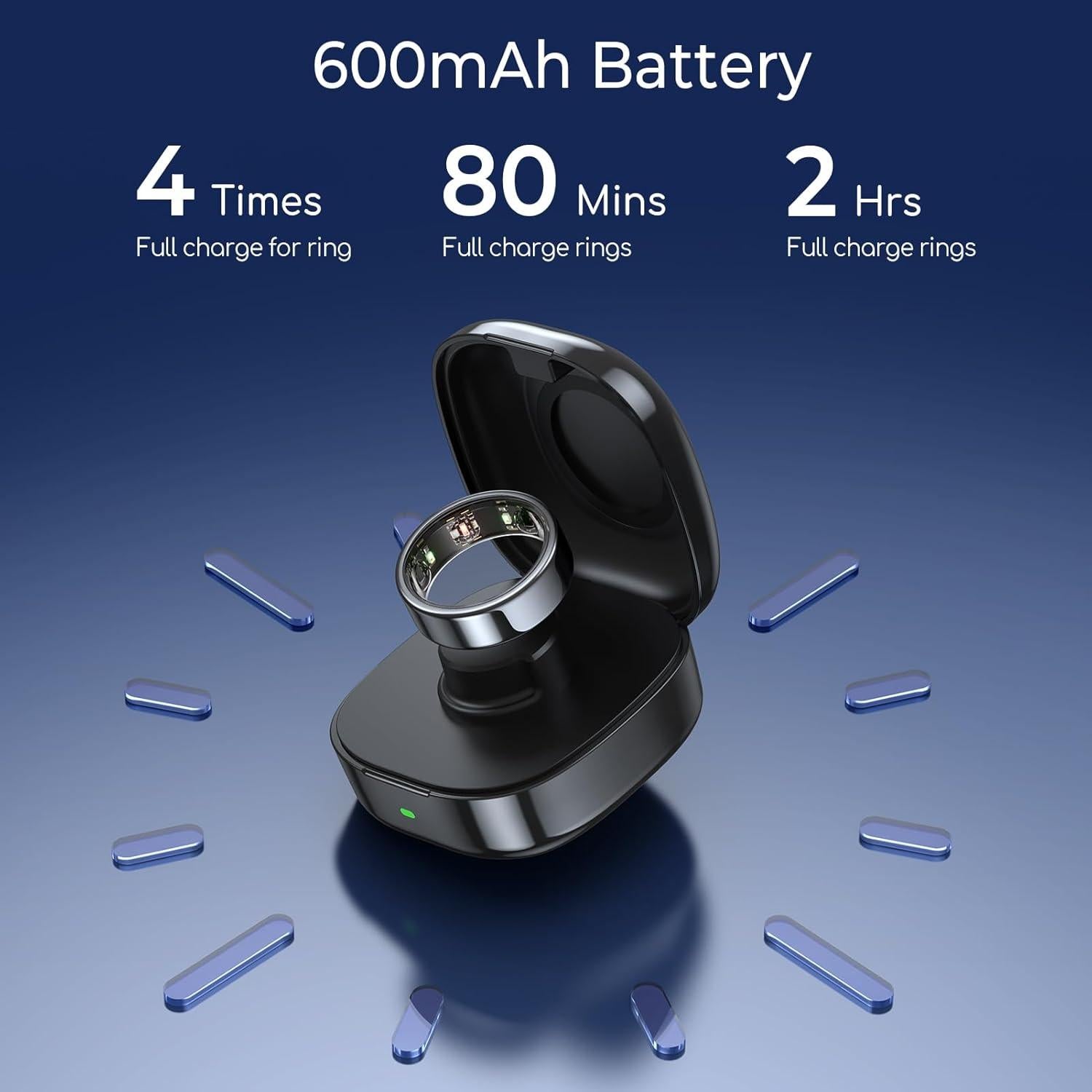 Smart Ring Charging Case Size 7, Compatible with Oura Ring Gen3 Heritage/Horizon, 600mAh Portable Charger Dock with Indicator Light, Charging Box for Smart Ring with Travel Storage Bag（Black）