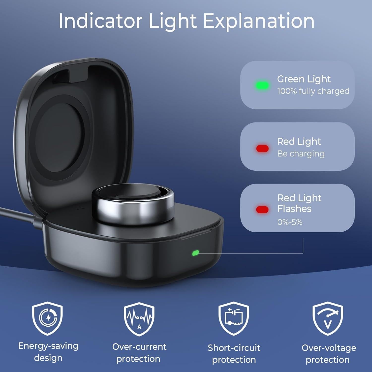 Smart Ring Charging Case Size 7, Compatible with Oura Ring Gen3 Heritage/Horizon, 600mAh Portable Charger Dock with Indicator Light, Charging Box for Smart Ring with Travel Storage Bag（Black）