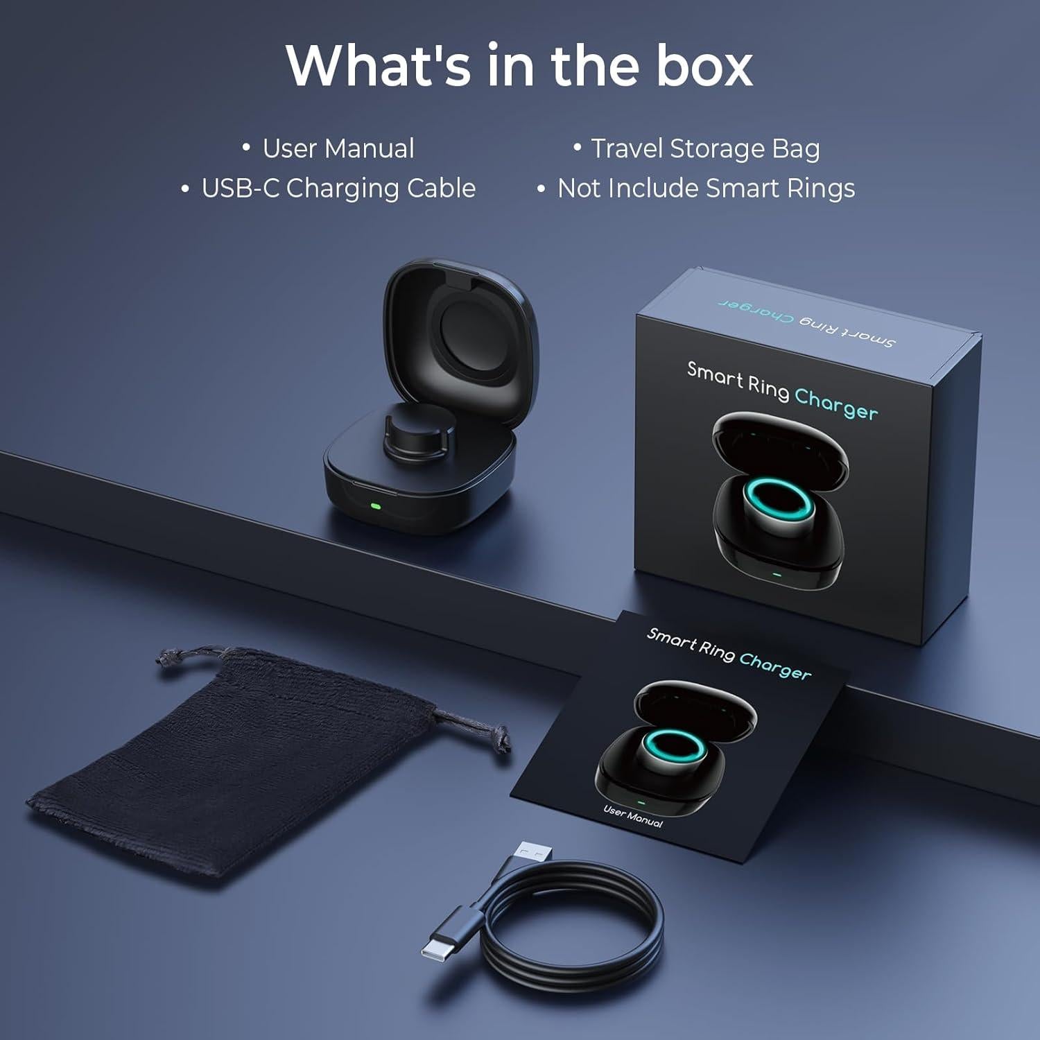 Smart Ring Charging Case Size 7, Compatible with Oura Ring Gen3 Heritage/Horizon, 600mAh Portable Charger Dock with Indicator Light, Charging Box for Smart Ring with Travel Storage Bag（Black）