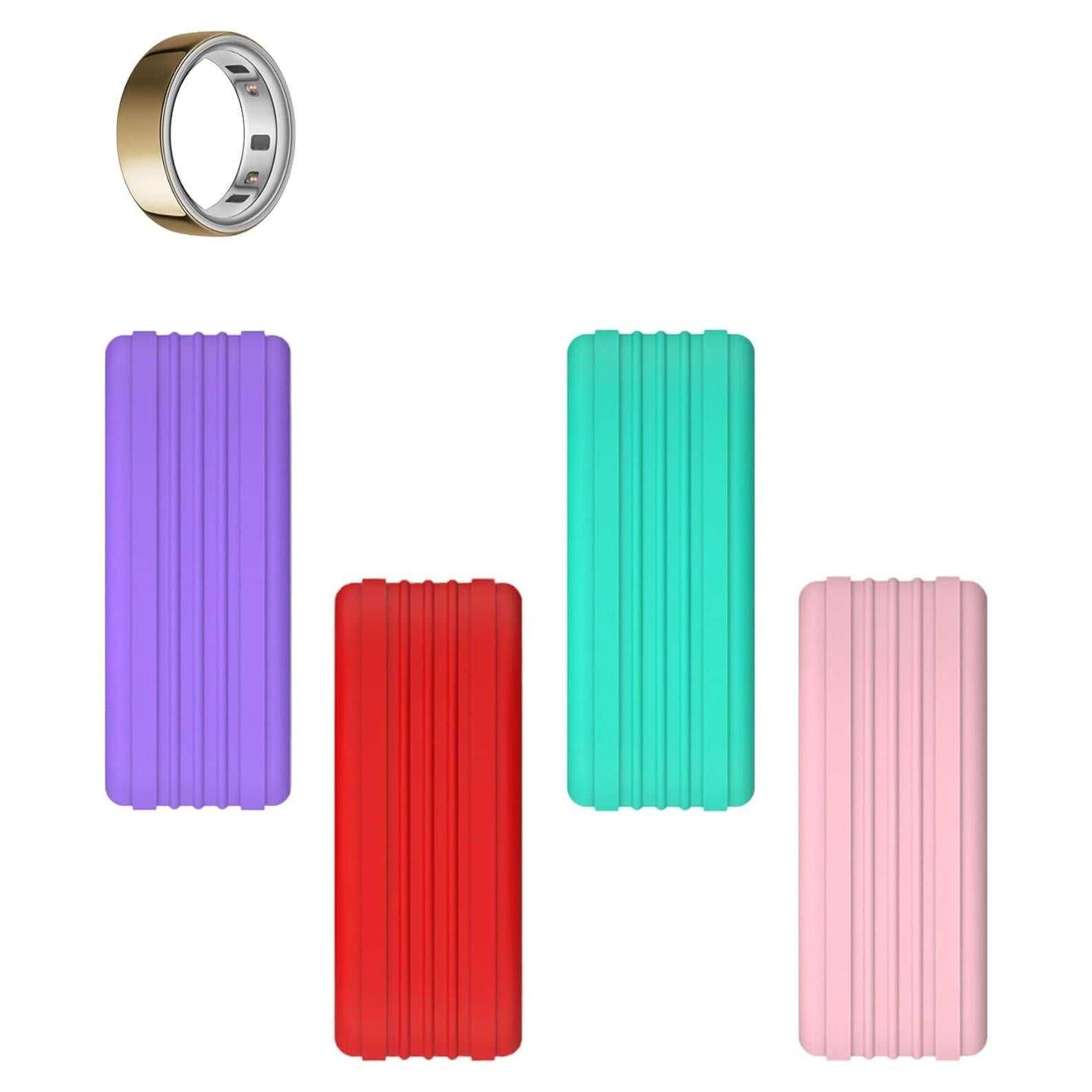 Ring Cover for Oura Ring 4, Anti-Scratch Elastic Silicone Smart Ring Case Protector，S Size,4 Pack,Violet+Red+Mint Green+Pink