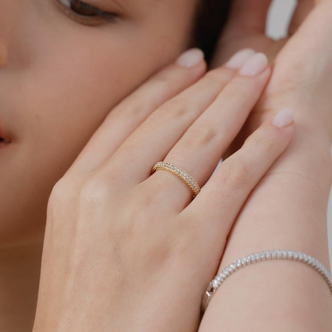 Anillo MINDDHA Baño de Oro 14K 2mm con Zirconia Cubica - Tamaño 9