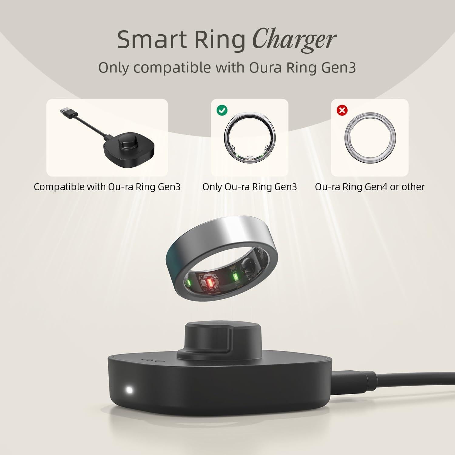 Cargador Rápido Oura Ring Gen3 Tamaño 8 USB-C Negro