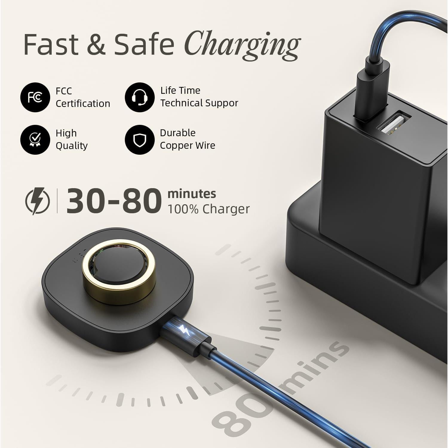 Cargador Rápido Oura Ring Gen3 Tamaño 8 USB-C Negro