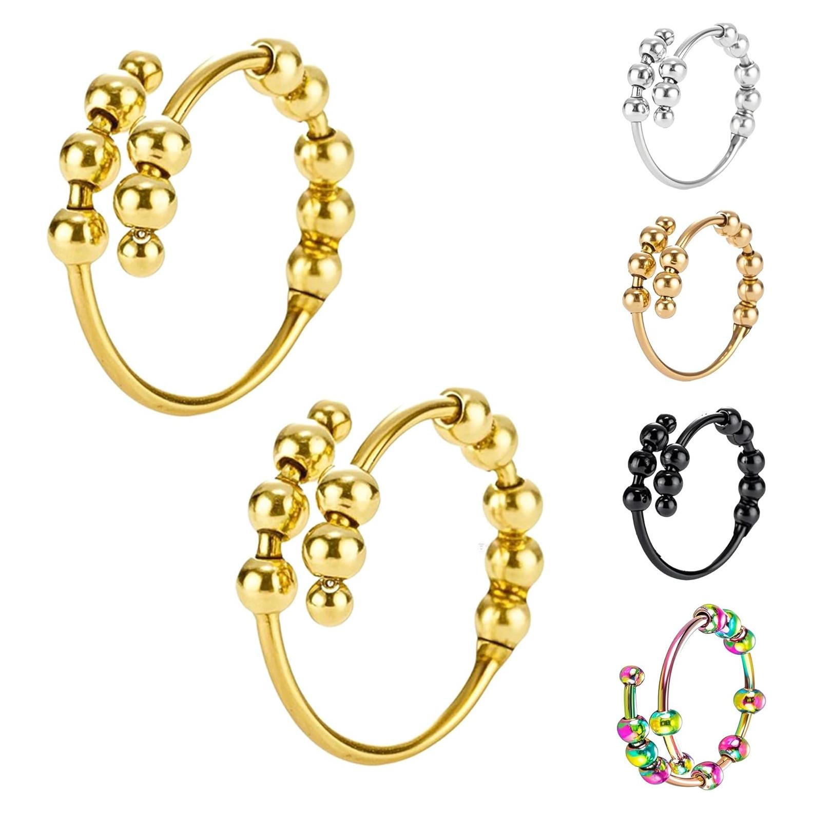 Anillo Fidget de Ansiedad Ajustable Oro para Mujeres - 2 Paquetes