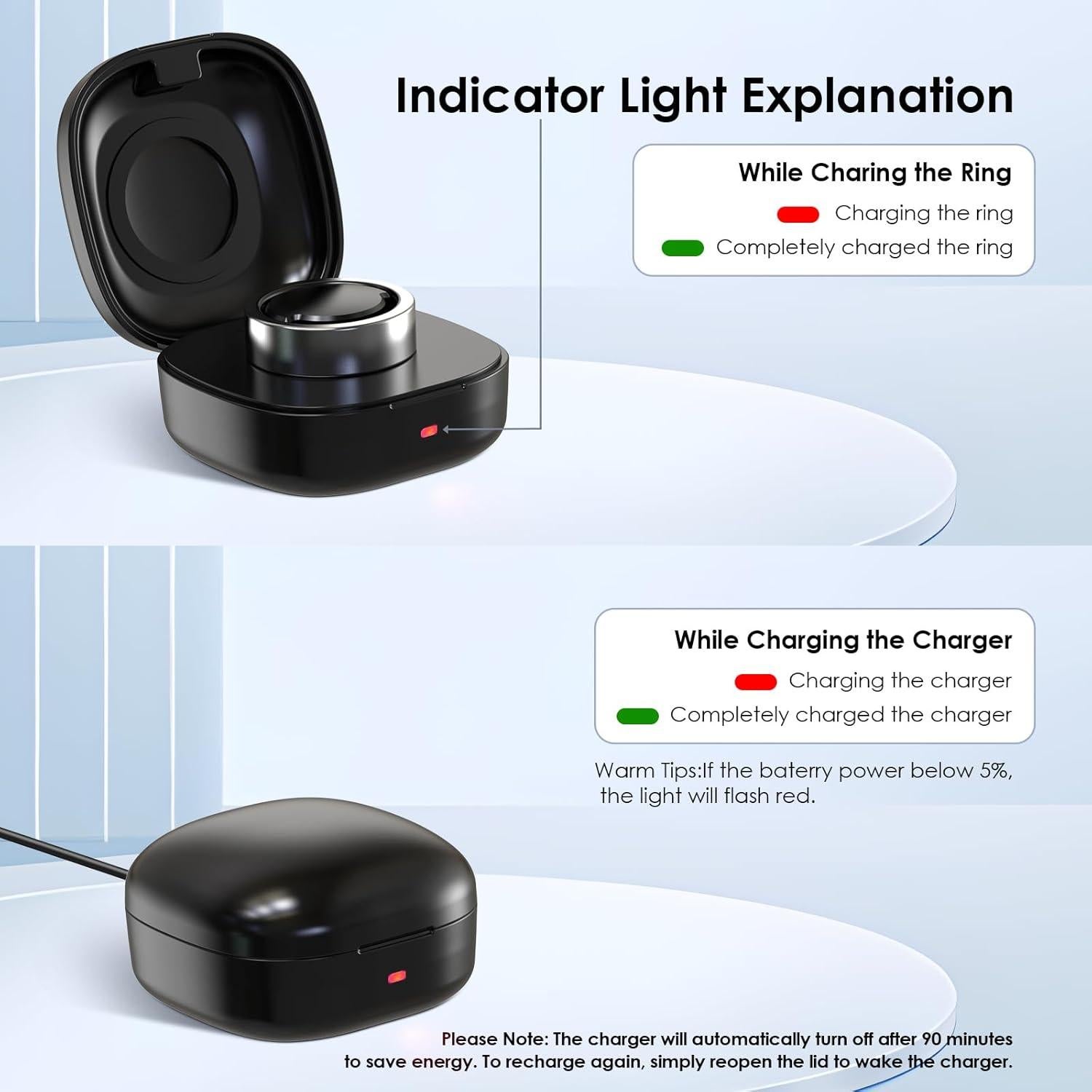 Estuche de Carga Inalámbrico WONJOY para Oura Ring Gen3 Negro