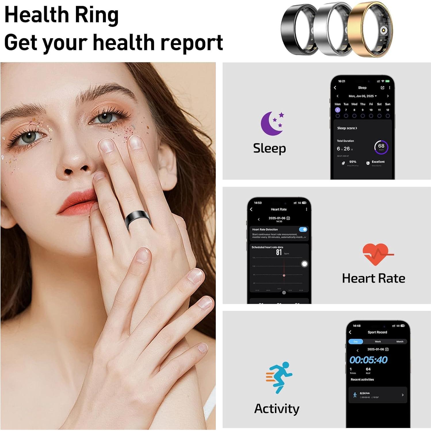 Anillo Inteligente Aichiken Monitor de Salud y Sueño IP68