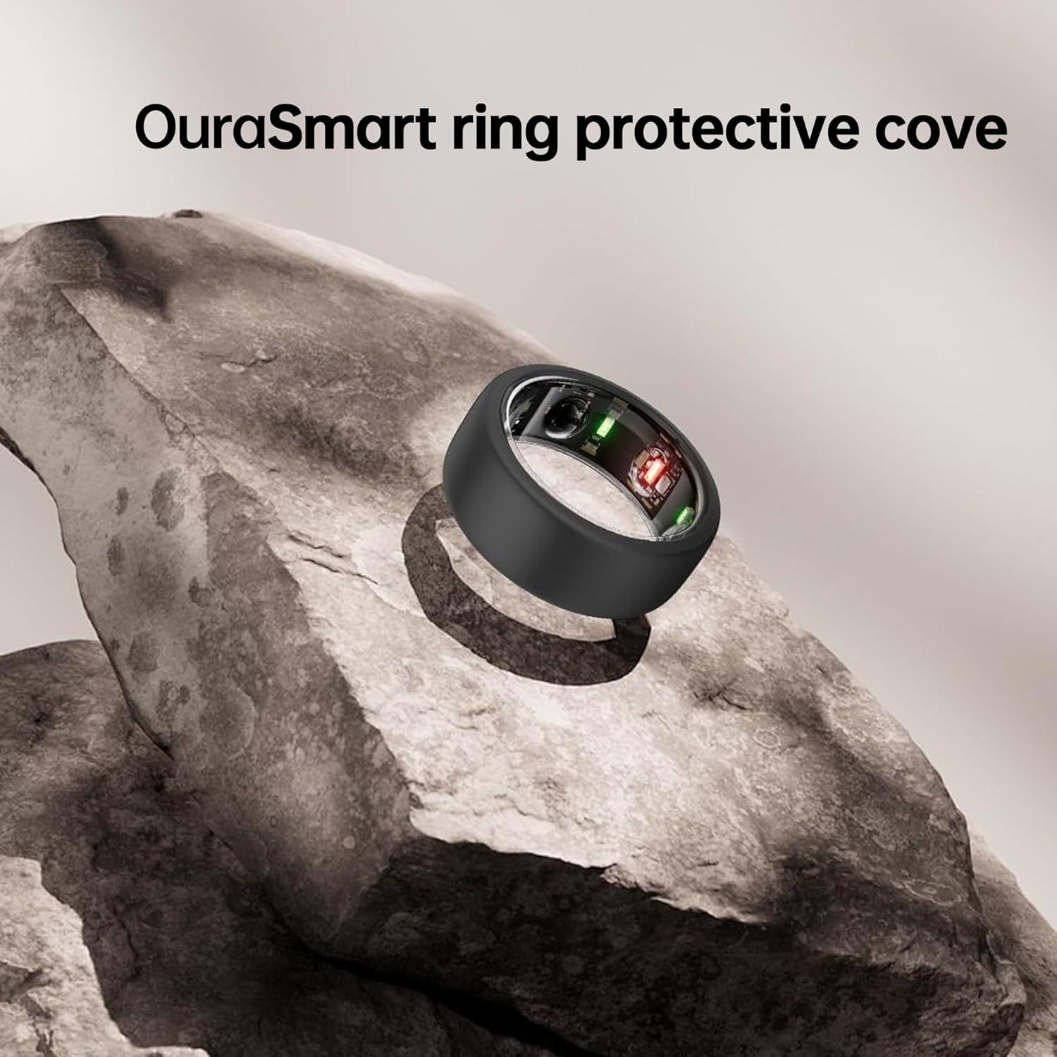 Silicone Protector for Oura Ring Gen 3, Elastic Cover for Workouts, 2 Pack for Men & Women, Black+Translucent, S (6/7/8/9/10)