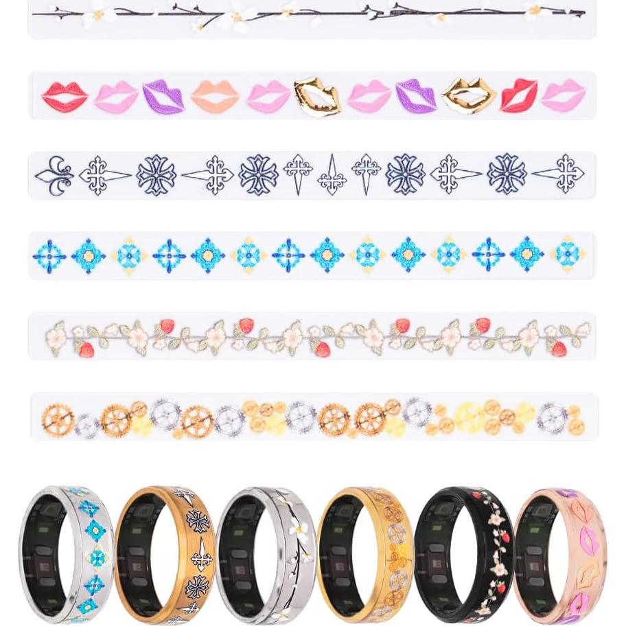 Aesthetic Stickers Compatible with Oura Ring Gen 4/3/Samsung Galaxy Ring/ULTRAHUMAN Ring AIR/RingConn 2&1, Waterproof Ring Stickers for AI Smart Ring Accessories Super Thin Protector Cover