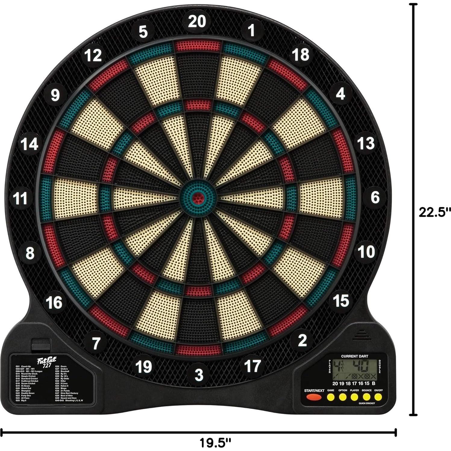Tablero de Dardos Electrónico Fat Cat 727 - 18 Juegos, 6 Dardos