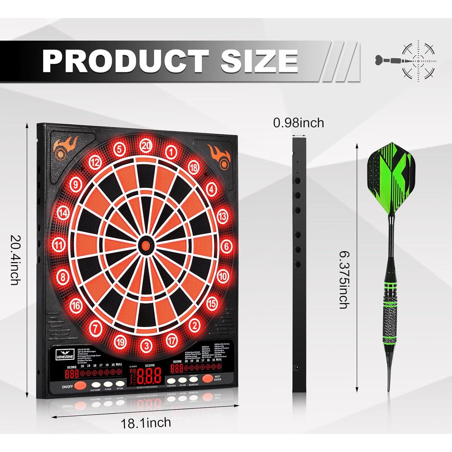 Tablero de Dardos Electrónico VONEZONE UHZ02 con 12 Dardos