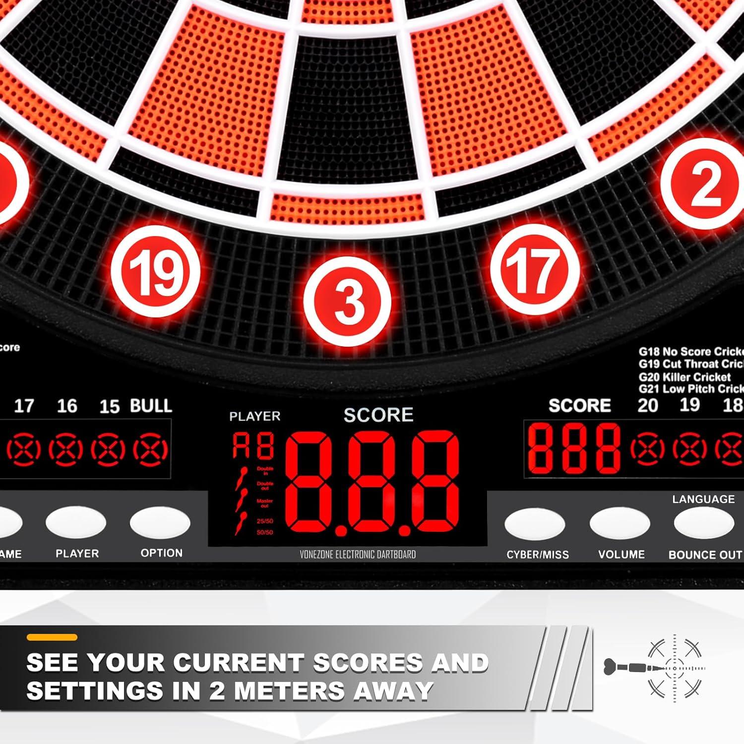 Tablero de Dardos Electrónico VONEZONE UHZ02 con 12 Dardos