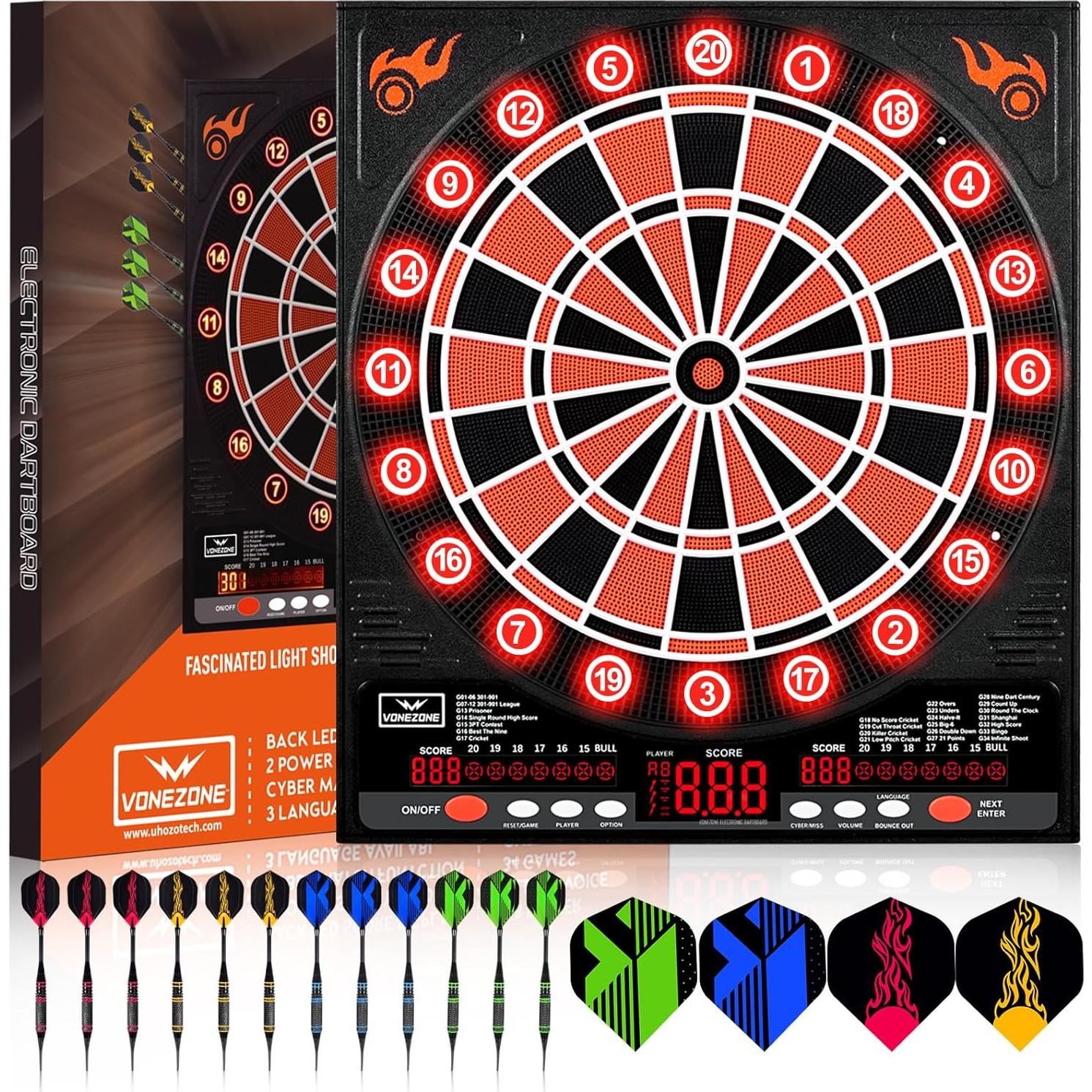 Tablero de Dardos Electrónico VONEZONE UHZ02 con 12 Dardos