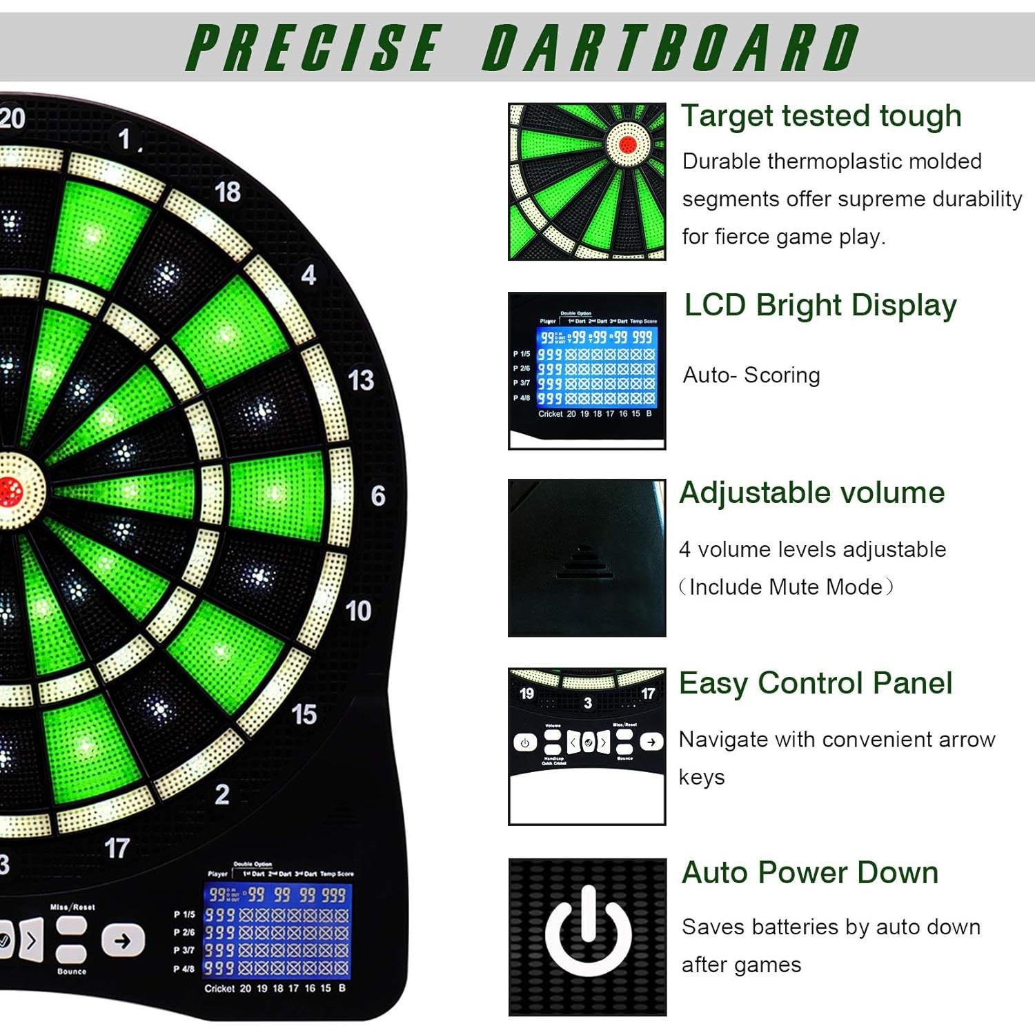 Tablero de Dardos Electrónico Turnart 33 cm Iluminado 48 Juegos