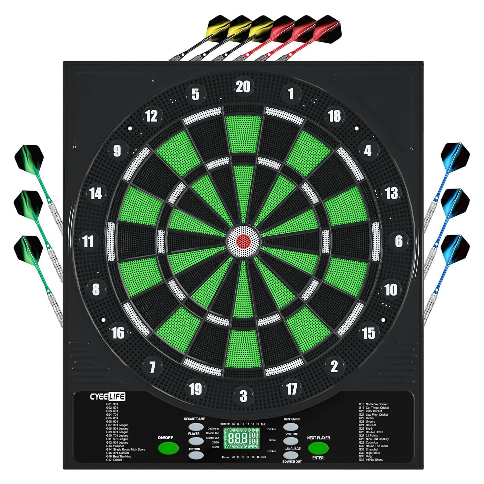 Tablero de Dardos Electrónico CyeeLife con 12 Dardos y Adaptador