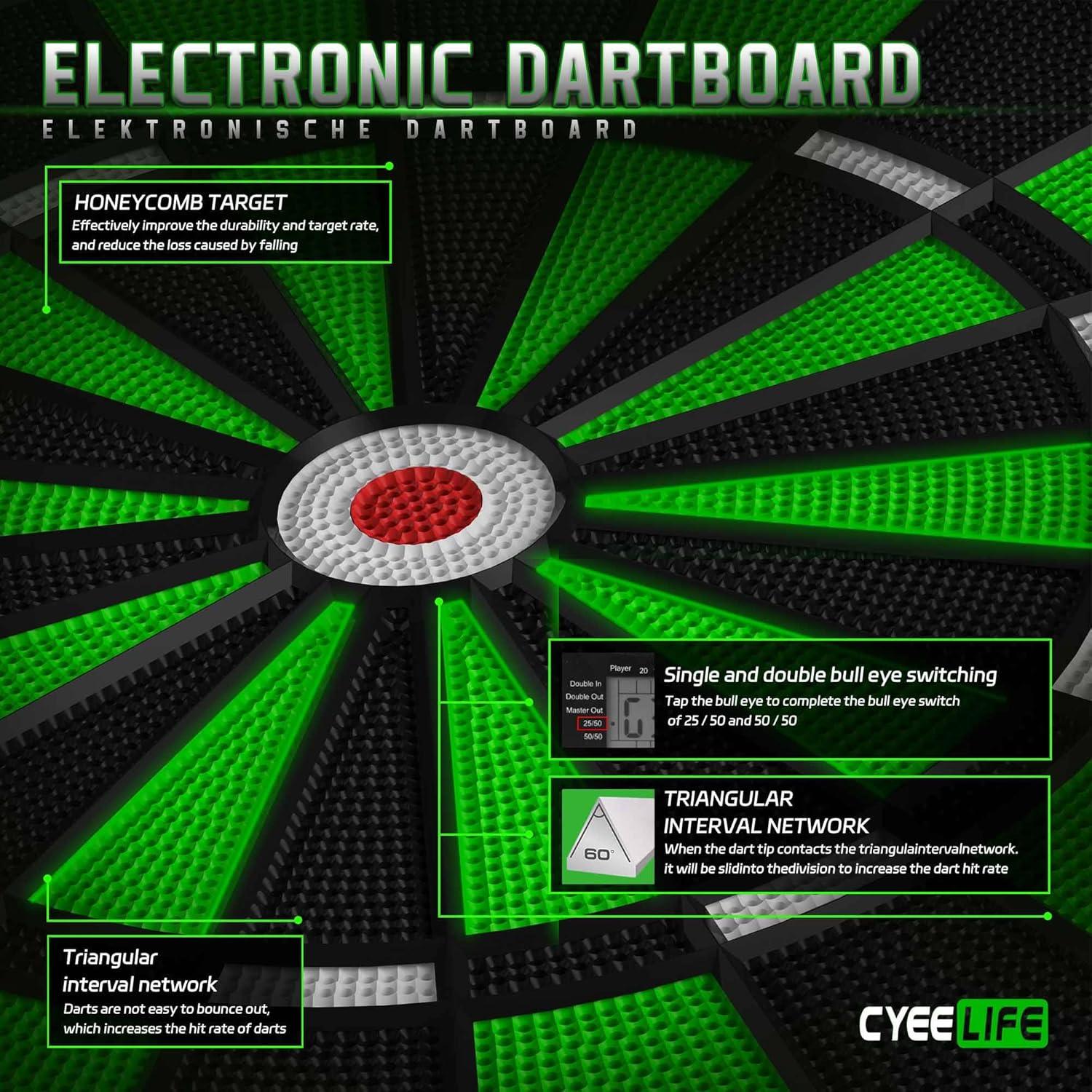 Tablero de Dardos Electrónico CyeeLife con 12 Dardos y Adaptador