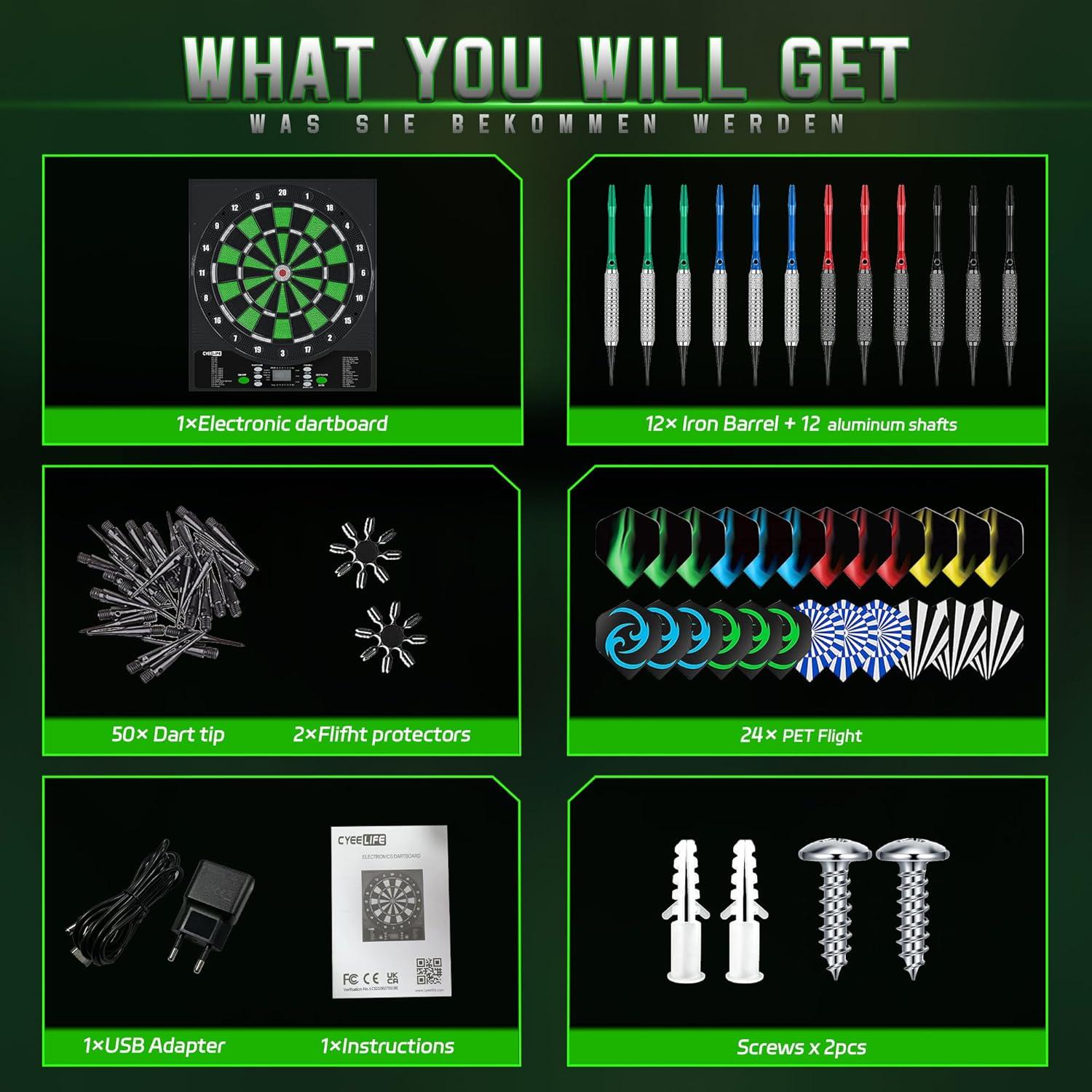 Tablero de Dardos Electrónico CyeeLife con 12 Dardos y Adaptador
