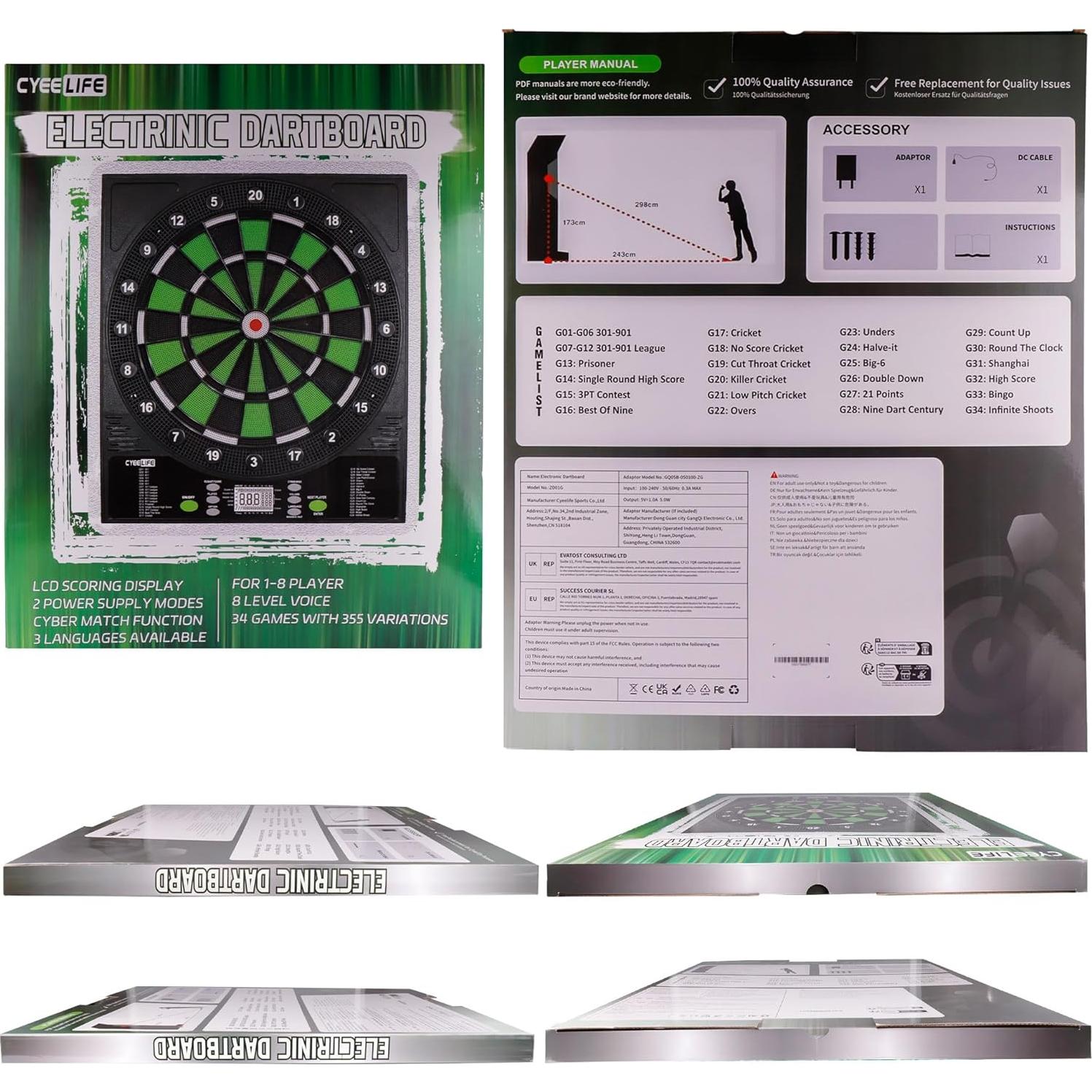 Tablero de Dardos Electrónico CyeeLife con 12 Dardos y Adaptador