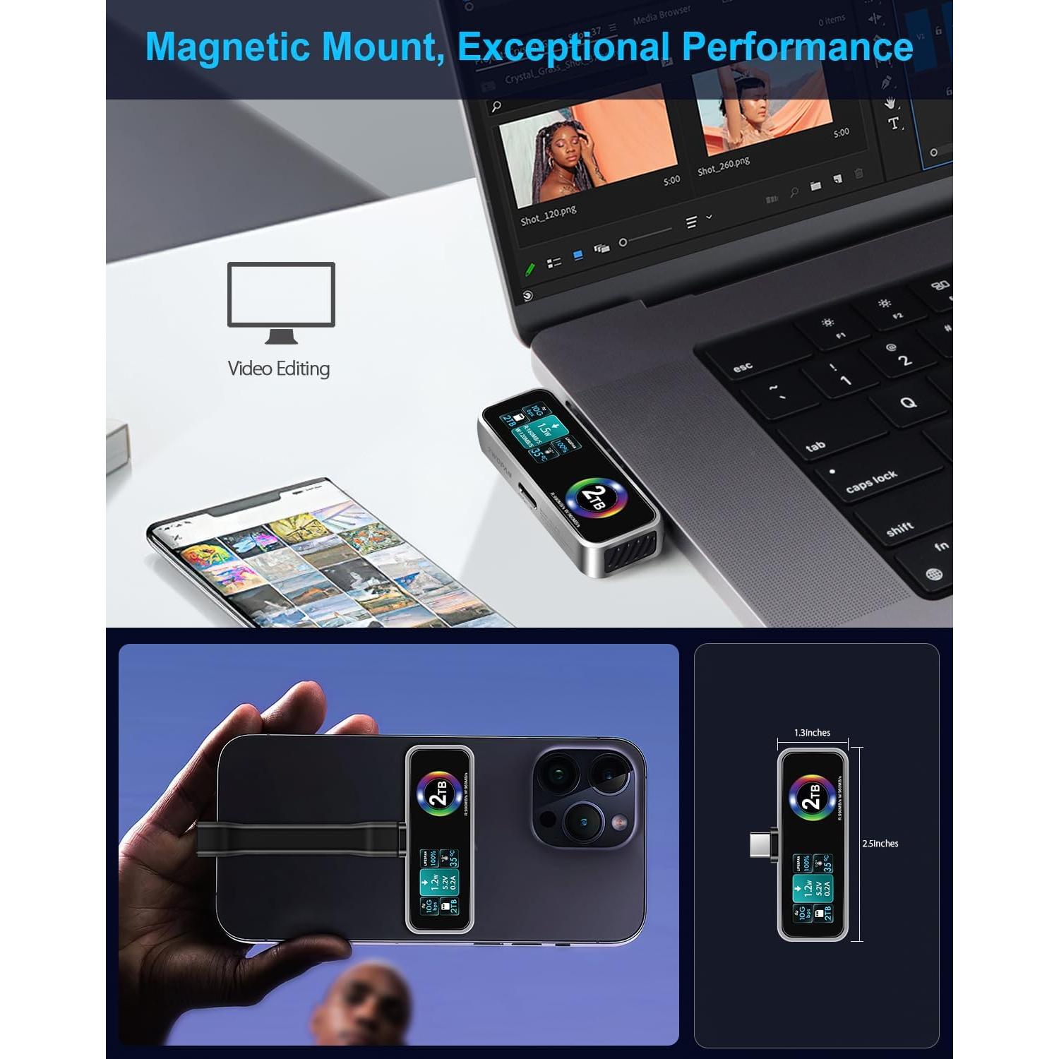 SSD Portátil MagSafe TWOPAN 2TB para iPhone 15/16 Pro