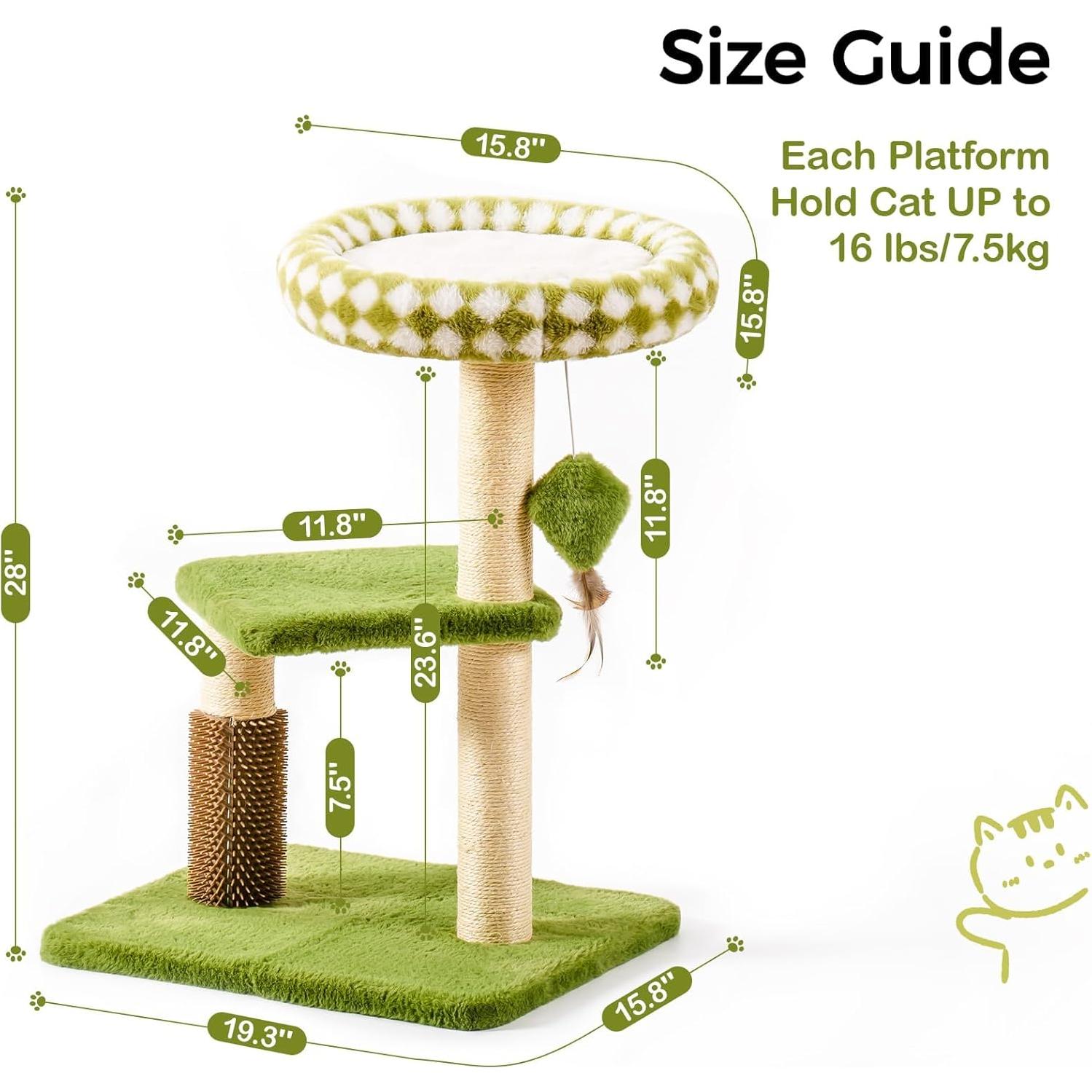 Torre para Gatos Mewoo Grande Verde con Rascador y Perchero