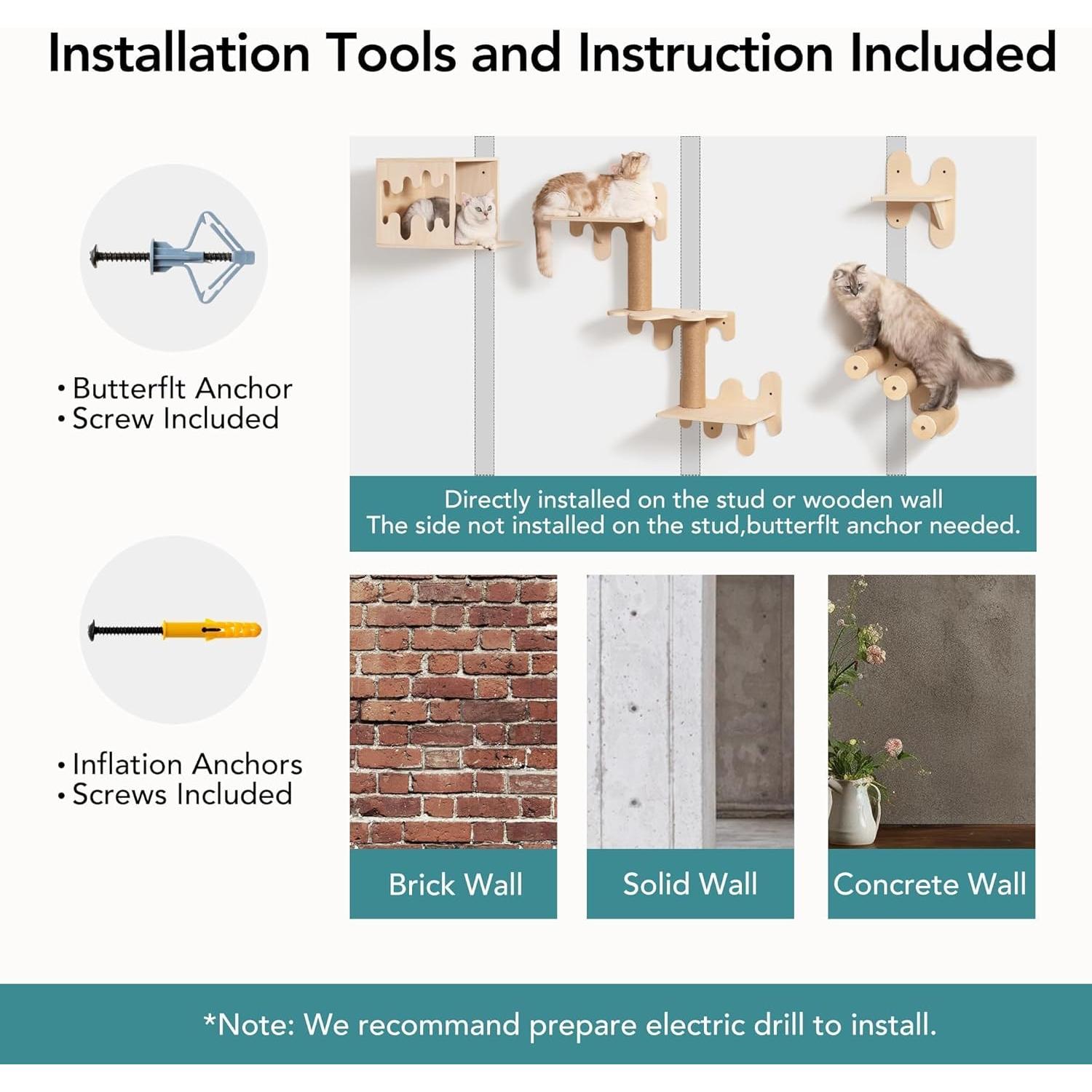 Estanterías para Gatos Mewoo, Madera, Juego de 4, Beige