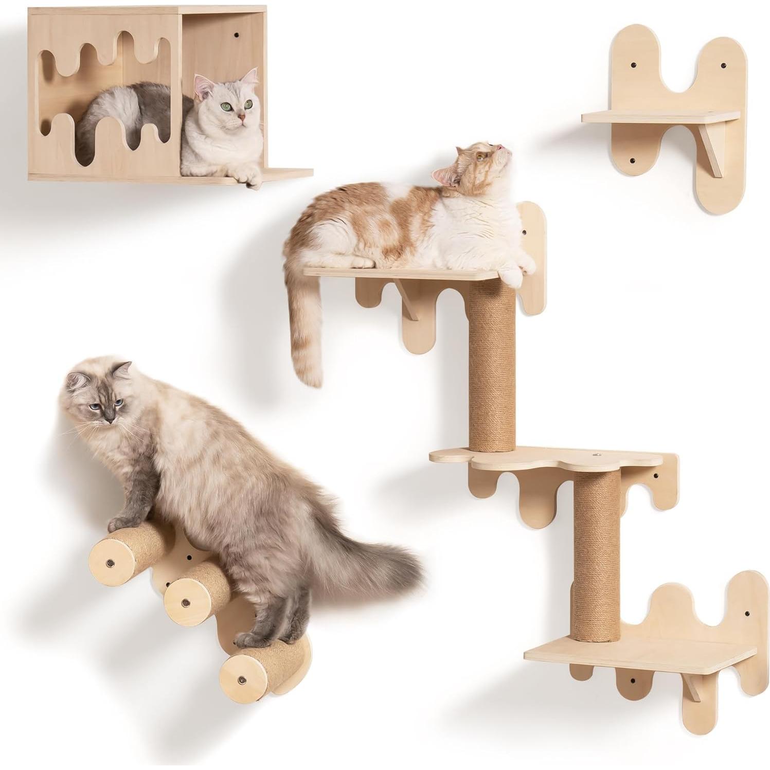 Estanterías para Gatos Mewoo, Madera, Juego de 4, Beige