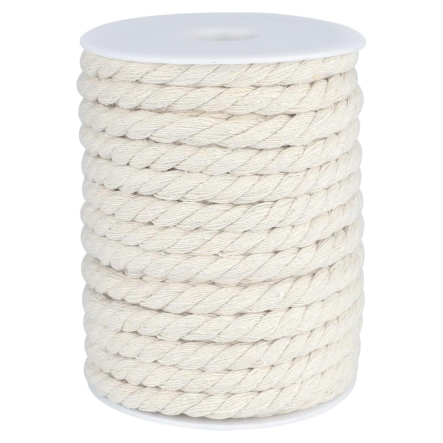 jijAcraft 1/3 Inch Nautical Cotton Rope Crafts, 8mm x 65Feet Clothes line Rope for Outdoor,3 Ply White Rope Cord Unbleached Rope, Macrame Cord Rope for Clothesline, Baskets, Hangings Pots, Pet, Toys