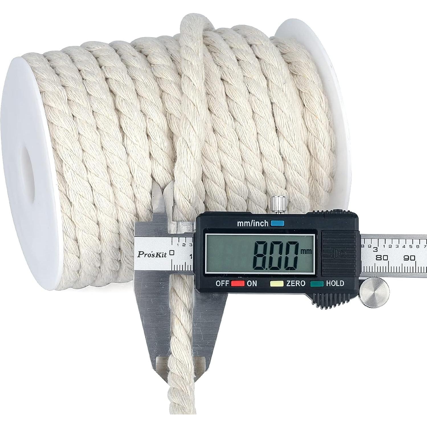 jijAcraft 1/3 Inch Nautical Cotton Rope Crafts, 8mm x 65Feet Clothes line Rope for Outdoor,3 Ply White Rope Cord Unbleached Rope, Macrame Cord Rope for Clothesline, Baskets, Hangings Pots, Pet, Toys