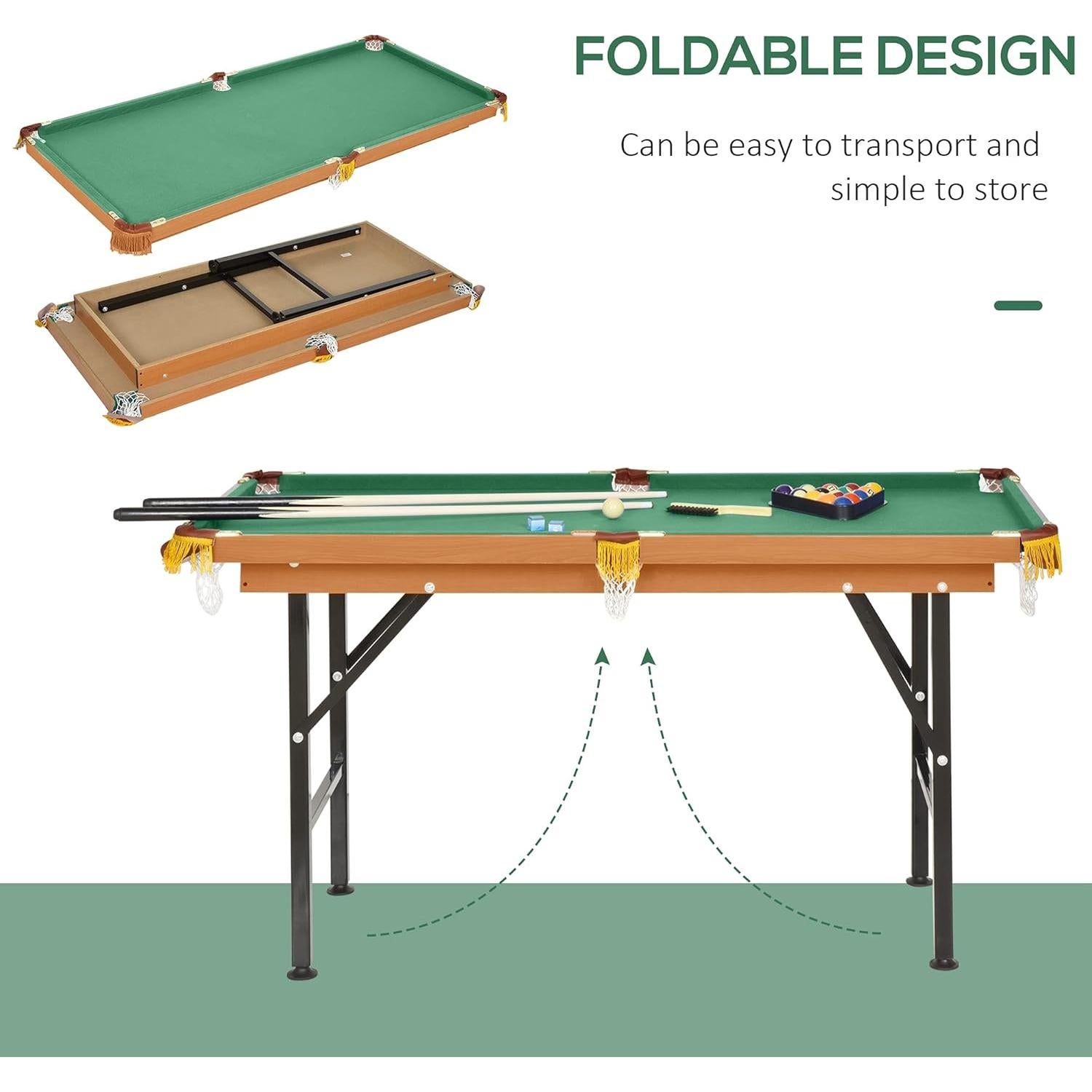 Mesa de Billar Plegable Soozier 139.7x62.9cm Verde
