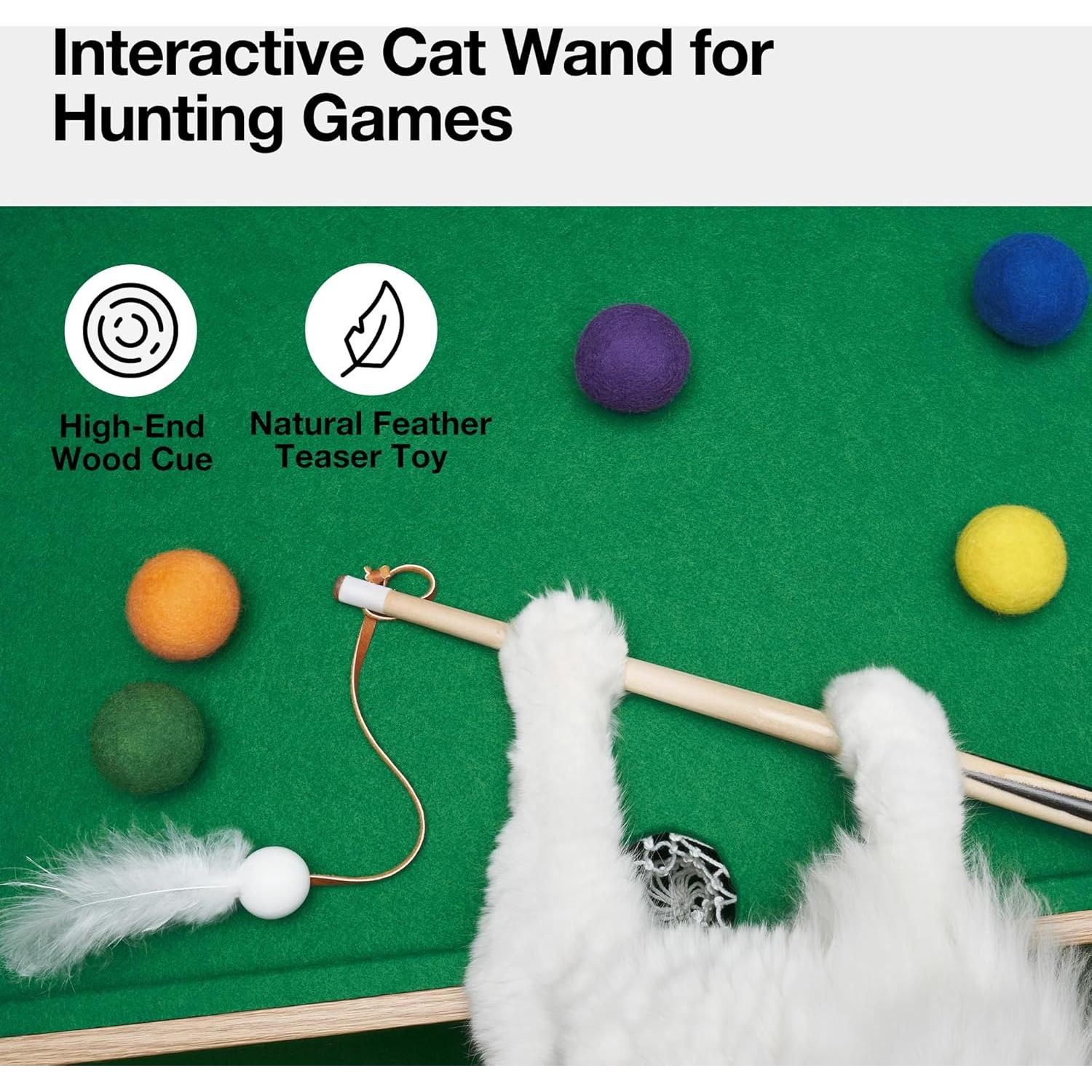 VETRESKA 4 in 1 Cat Toys Mini Pool Table, Gift for Cats, Feather Wand Toy Cat Billiard Ball Puzzle Toy, Pool Table with Scratching Post, Cat Interactive Exercise Play Rest Beds & Furniture