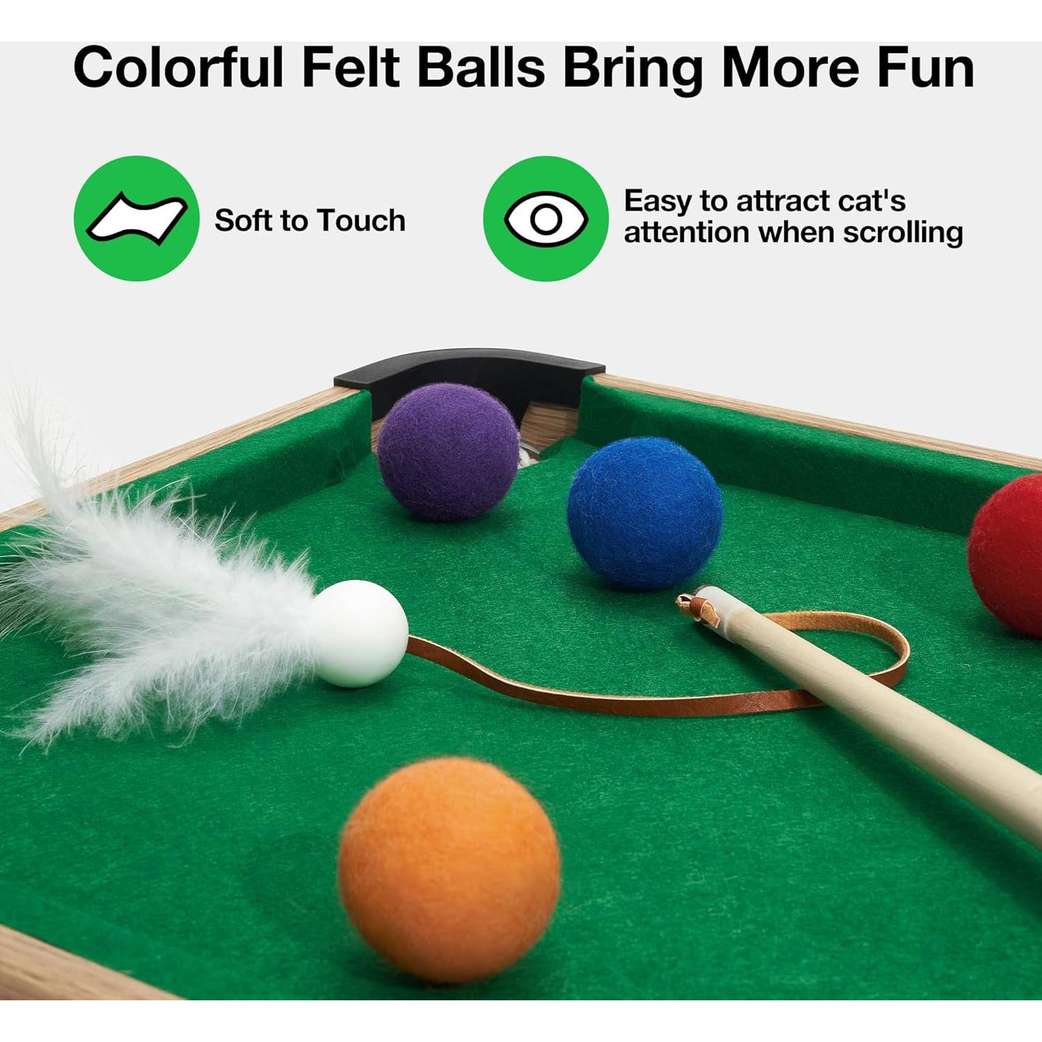 VETRESKA 4 in 1 Cat Toys Mini Pool Table, Gift for Cats, Feather Wand Toy Cat Billiard Ball Puzzle Toy, Pool Table with Scratching Post, Cat Interactive Exercise Play Rest Beds & Furniture
