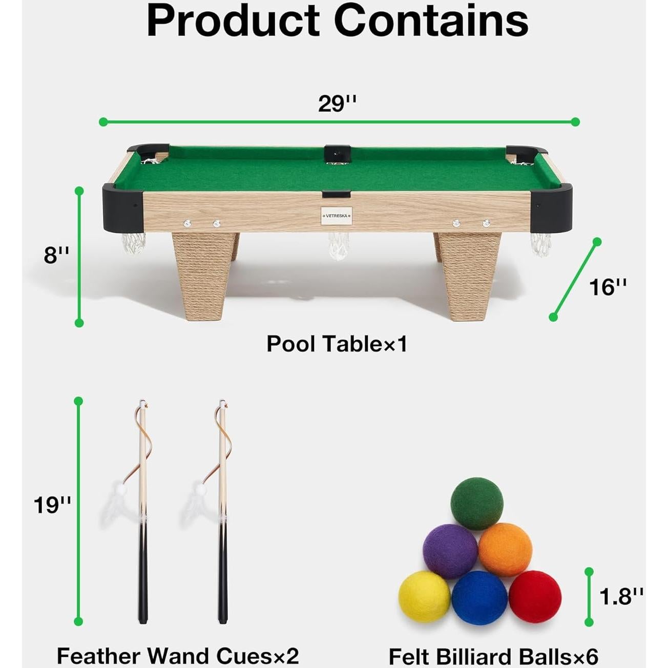 VETRESKA 4 in 1 Cat Toys Mini Pool Table, Gift for Cats, Feather Wand Toy Cat Billiard Ball Puzzle Toy, Pool Table with Scratching Post, Cat Interactive Exercise Play Rest Beds & Furniture